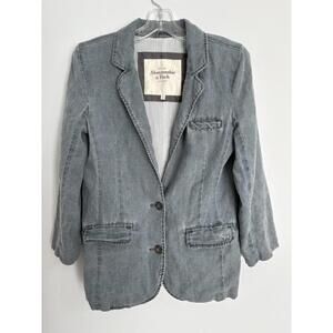 Y2K Vintage Abercrombie & Fitch Blazer Linen Blue Lined 2 Button Womens Small